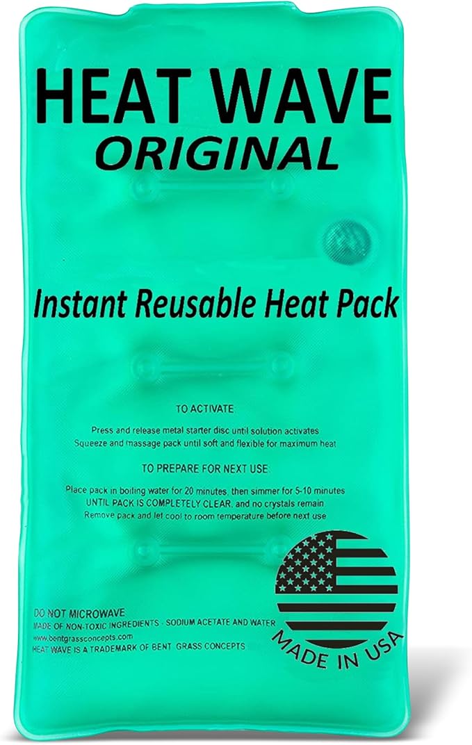HEAT WAVE Instant Heat Packs Medium (5×9”)- Medical Grade Reusable Green 1-Pack Fast and HOT - Made in USA for Muscle Aches, Back, Arm, Shoulder, Pain Relief, Warmth on The Go; Heating Pad Click Heat