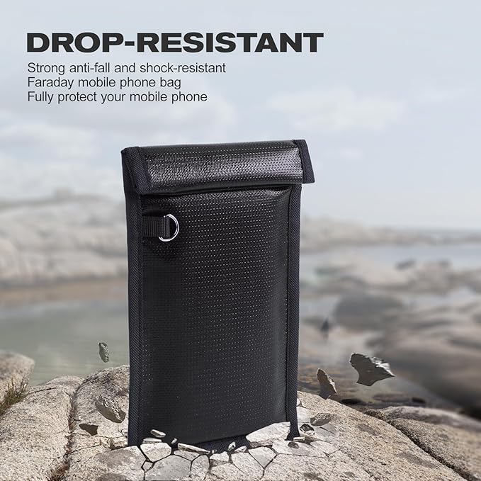 Faraday Bags for Phones (5G/Bluetooth/WiFi/GPS) Signal Shielding, Waterproof and Scratch Resistant, Detachable Wristband, RFID Shielding and Anti Tracking Bag Black