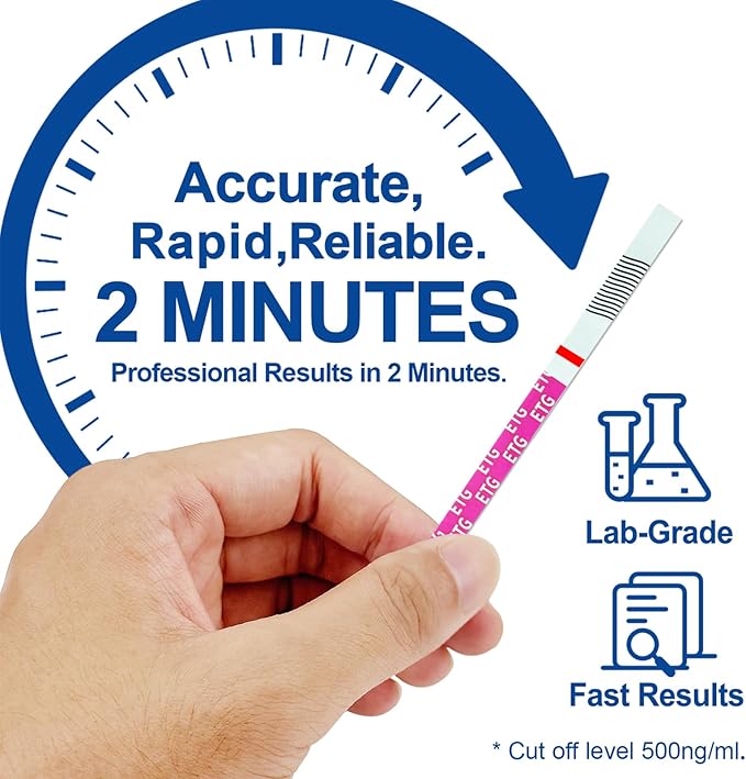 ETG Alcohol Strips, High Sensitivity | Rapid 2-Minute Results for Home/Workplace/Rehab Testing | 24-80 Hour Detection Window [8 Pack]