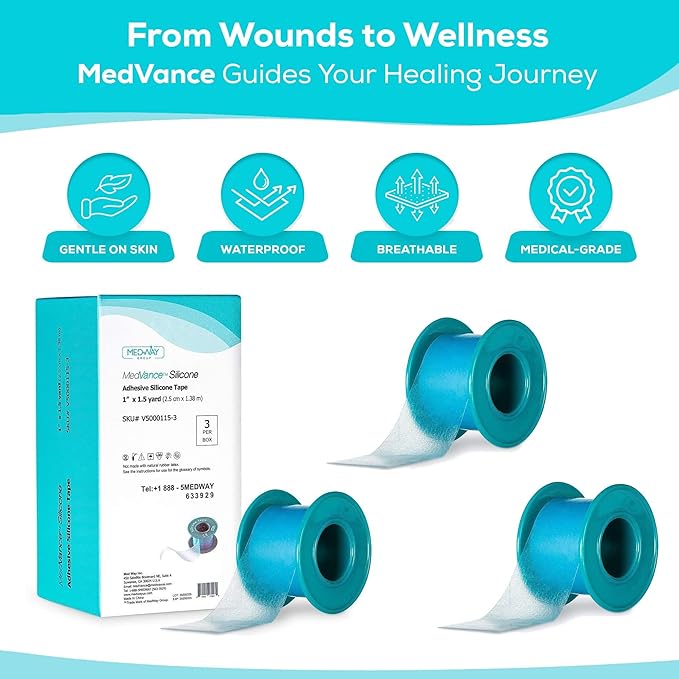 Medvance Soft Silicone Tape with Perforation for Easy Cut Size - 1" Width (1 Pack, 1.5 Yards)