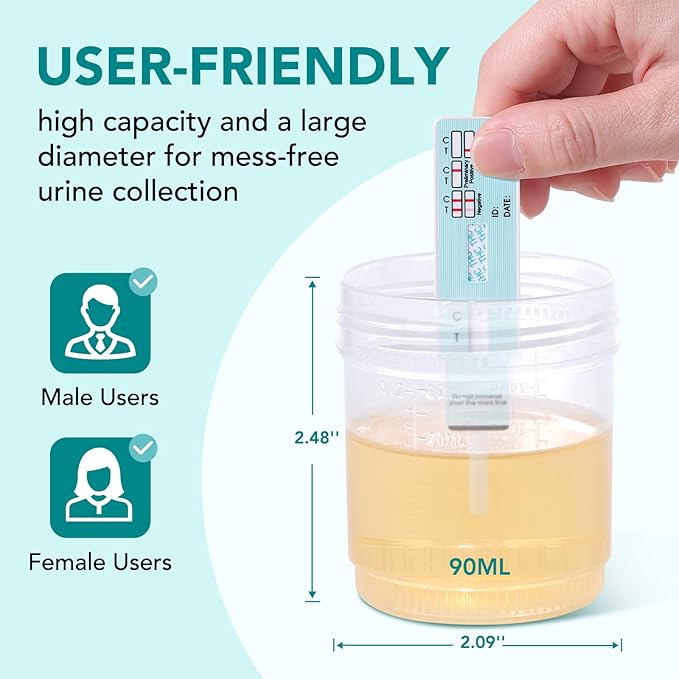 Easy@Home Marijuana THC Test Kit with Urine Cup: 5 Pack Highly Accurate Urine Drug Screen Tests for Weed/Cannabis, Standard Detection Threshold 50ng/mL, Instant Results in 5 Min