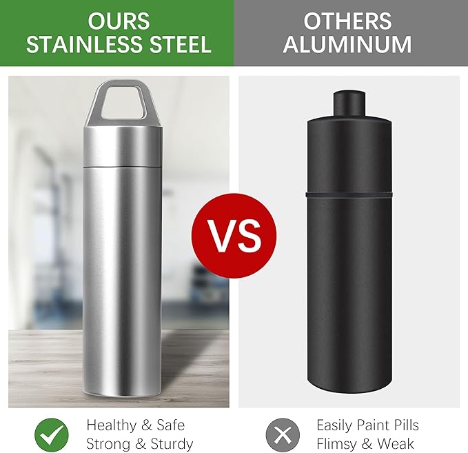 Small Pill Case, Portable Metal Pill Container Pill Holder Keychain Waterproof Pill Box Bottle Mini Stainless Steel Pill Organizer for Travel Purse Pocket