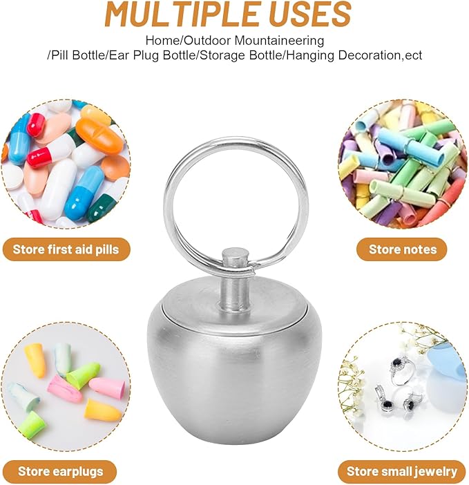 Small Pill Box Keychain Pill Container Stainless Steel Mini Apple-Shaped Pill Case, Waterproof Metal Pill Organizer for Travel, Camping and Outdoor