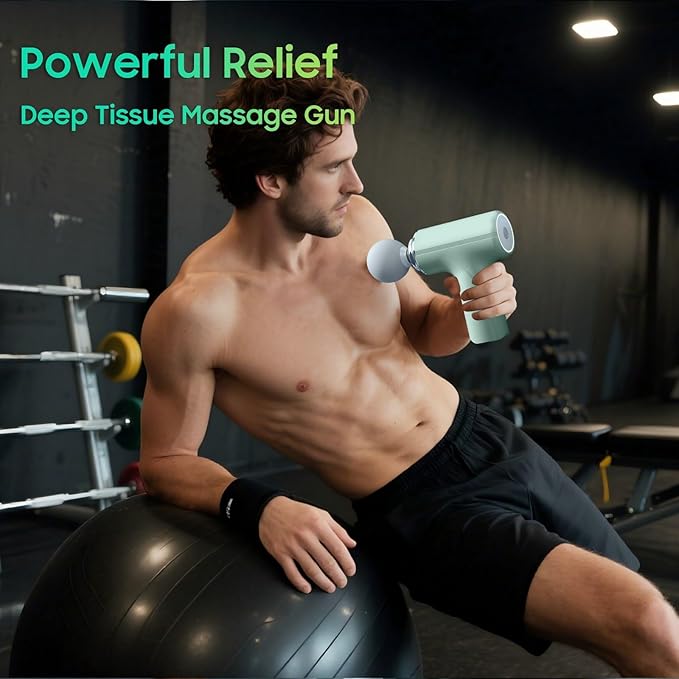 Massage Gun with Heat – Amazing Power! Deep Tissue Percussion Massager, Handheld Mini Muscle Gun, 7 Massage Heads, Quiet & Portable
