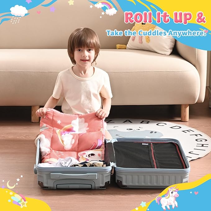 anfie Weighted Lap Pad 2 Pounds, Weighted Blanket (30"*40") Cooling Blanket for Sleeping,Weighted Throw Blanket for Travel Indoor Outdoor (Red Unicorn)