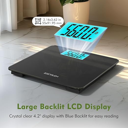 560lbs Bathroom Scale for Body Weight Over 500 lbs, Accurate Digital Weighing Machine with Wide Platform 12.2" x 12.9", Large Backlit LCD Display,High Capacity for Heavy Duty Seniors