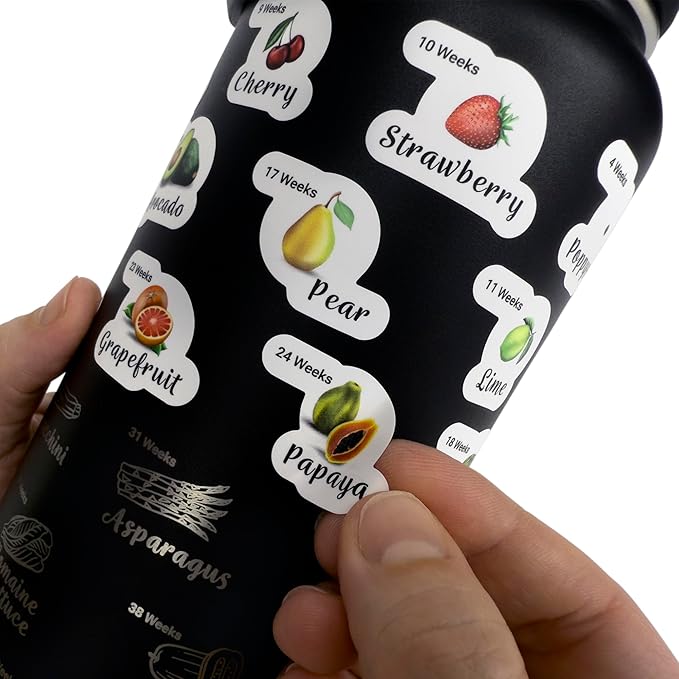 Pregnancy Water Bottle Tracker - 32 Ounce Stainless Steel - Includes Weekly Pregnancy Tracker Stickers (Midnight Black Color)