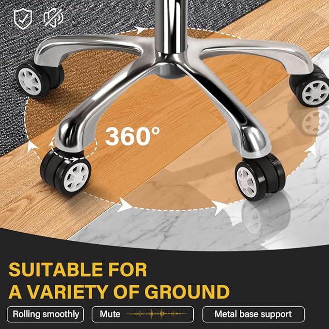 Heavy Duty Rolling Stool with Wheels Hydraulic Lift 360 Swivel Adjustable Rolling Chair Thick Leather Ergonomic Seat Stool Chair for Kitchen Drafting Lab Office Salon Massage Black