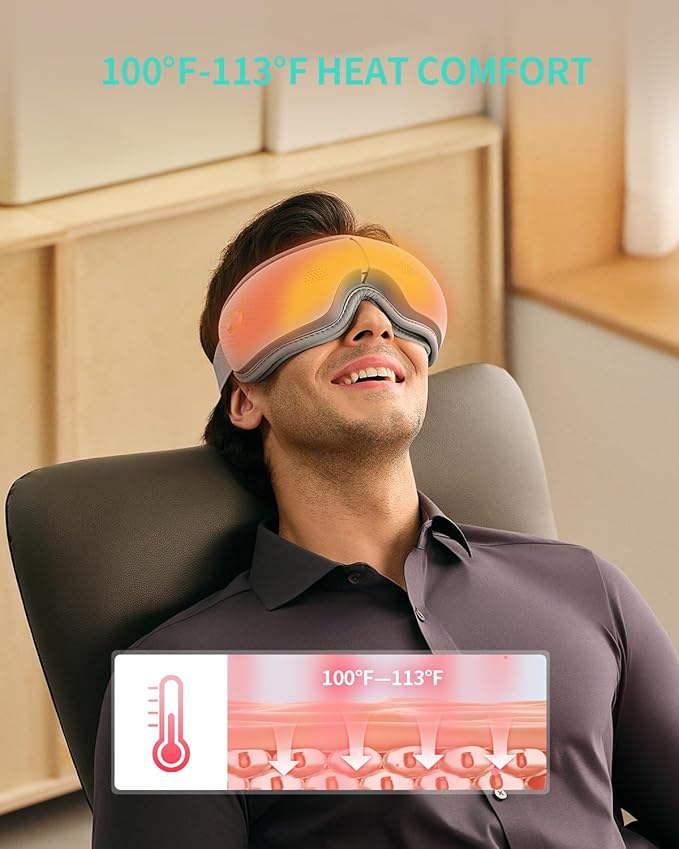 SKG Eye Massager with Heat & Music, Valentine's Day Gifts for Her Him, Foldable Sleep Mask for Migraine & Eye Strain, 5 Massage Modes for Tired Eyes Relax, Birthday Gifts for Dad, Mom, Men, Women