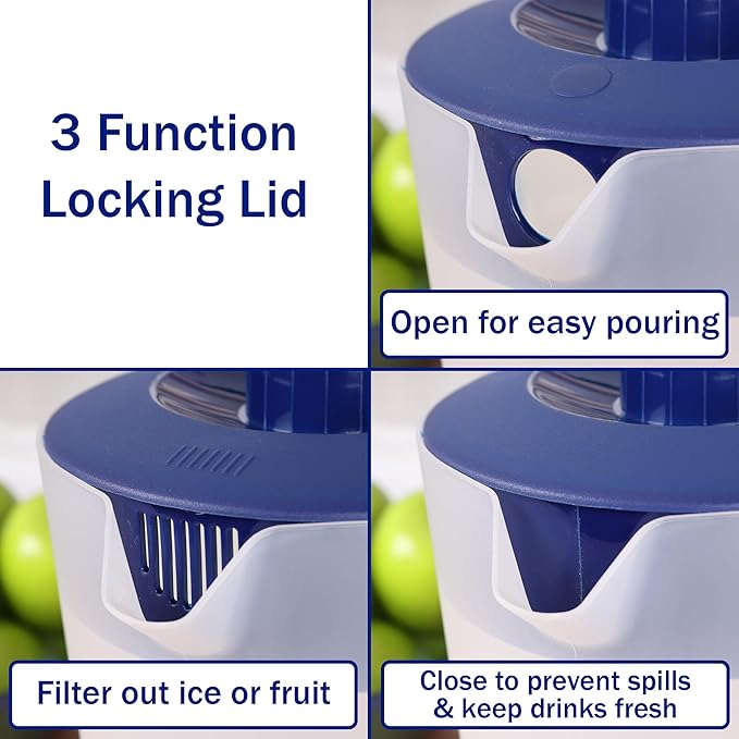 Water Pitcher with Lid 1 Gallon Pitcher, Freezer/Dishwasher Safe, BPA Free & Phthalate Free - Navy
