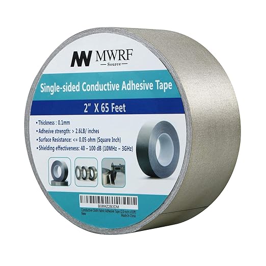 MWRF Source Conductive Cloth Fabric Adhesive Faraday Tape (2.0-inch x 65ft); EMI Grounding; RFID Signal Attenuation; Radio Frequency Signal Attenuation; Guitar Interference Shielding