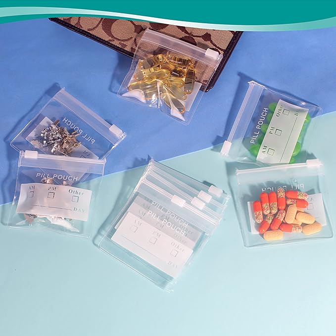 18 Packs Pill Pouches BPA Free Pill Bags 12mil Come with Mark Pen 3 x 2.75 inch Small Zip Bags with Write-on Label Seal Ziplock Pill Pouch for Travel Pill Organizer, Jewelry, Small Craft Pieces