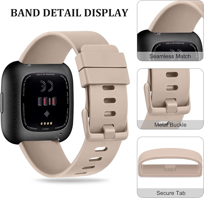 Mugust Sport Bands Compatible with Fitbit Versa, Classic Soft Silicone Replacement Wristbands Straps for Fitbit Versa 2 Smart Watch Women Men (Large, Milk Tea)