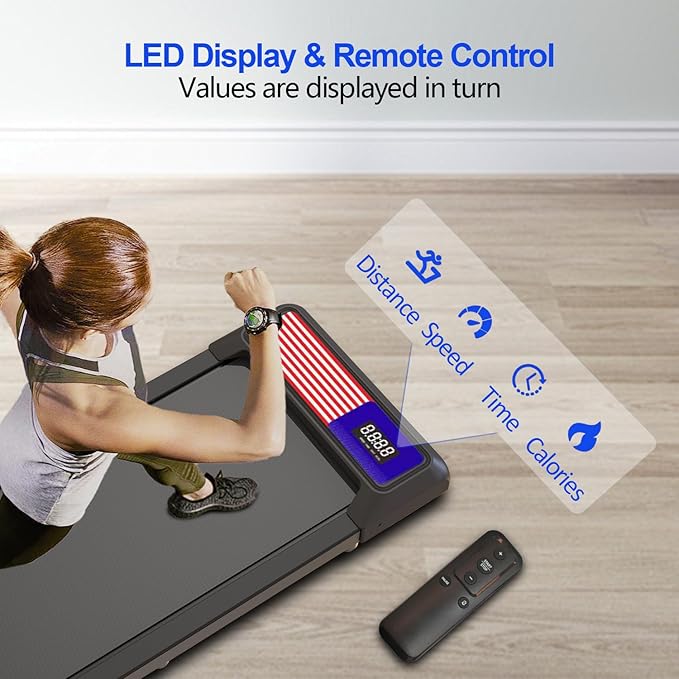 Under Desk Treadmill,Walking Pad with 5% Incline，Treadmills for Home & Office, 2.5HP Portable Treadmill with Remote Control and LED Display
