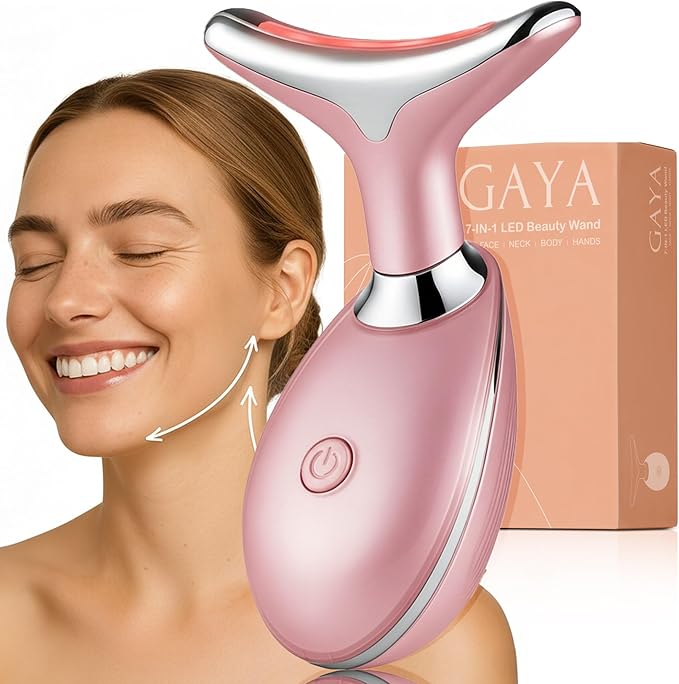 Red Light 7 in 1 LED Face and Neck Massager - Beauty Wand with Gentle Warmth & Vibration for a Relaxing Skincare Routine, Includes Face Oil & Type-C Charging