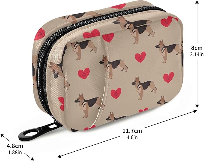 Pill Box German Shepherd Dog Heart 7 Day Pill Case Travel Pill Organizer Bag with Zipper Portable Weekly Vitamin Medicine Supplement Holder Pouch Bag