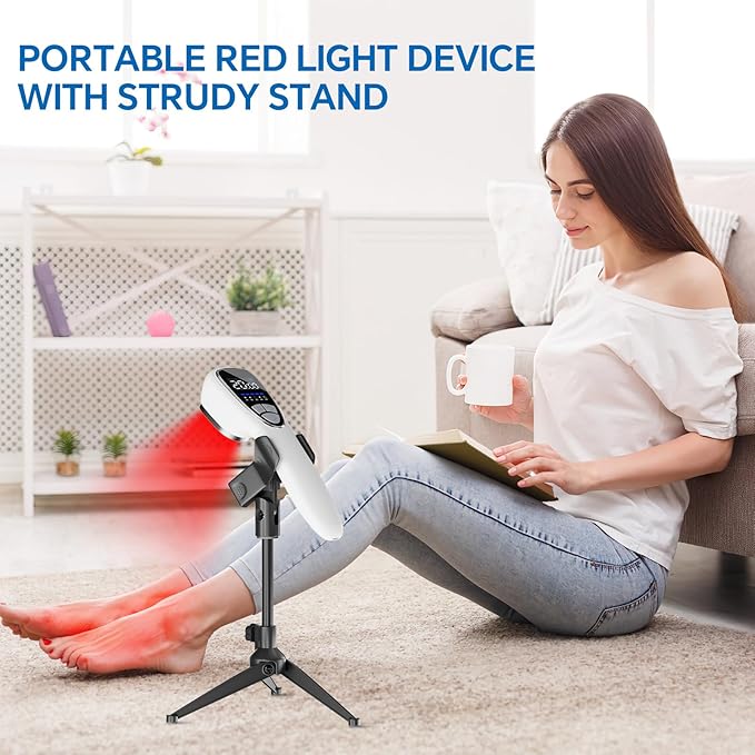 Red Light Therapy Device for Body Pain ReIief with Stand, 6x808nm+12x650nm Handheld Near Infrared Light Therapy with PW Pulsed Wave Model for Human Body Joint Back Knee Muscle