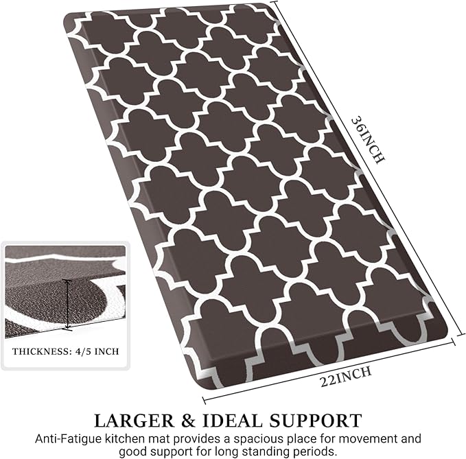 WISELIFE Anti Fatigue Floor Mat - 4/5 Inch Thick Kitchen Mat Non Slip Waterproof Heavy Duty Ergonomic Comfort Mat Durable for Home, Office, Sink, Laundry,(22" x 36", Chocolate)