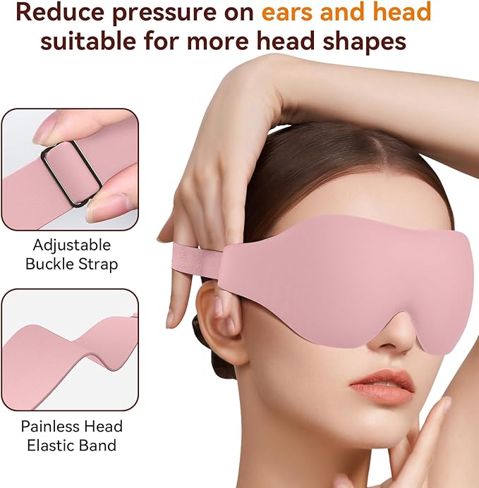 EVA BELLE Sleep Mask, Zero Pressure 3D Eye Mask for Men Women, Cool Smooth Eye Cover, Pink