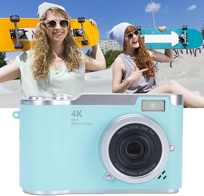 48MP Digital Camera, 1080P Video Camera, 8X Zoom, 2.4 Inch HD Flip Screen, LED Fill Light, Long Battery Life, with Multiple Functions for Entertaining Photography (Green)