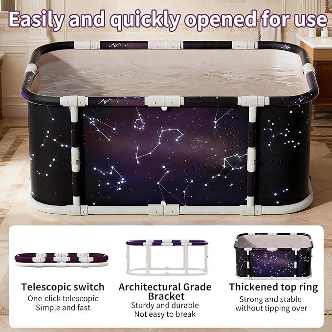 Portable Foldable Ice Bath Tub, Large Portable Soaking Bath Tub for Home Outdoors Gyms (Starry Sky)