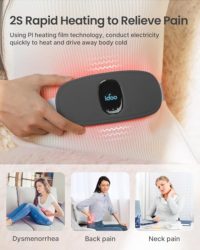 iDOO Period Heating Pad for Cramps, FSA Eligible Item, Menstrual Travel Heated Pad with 3 Heat Levels and 3 Massage Modes, Portable Cordless Heating Pad, Gifts for Girlfriend Mom Wife Women,(Black)