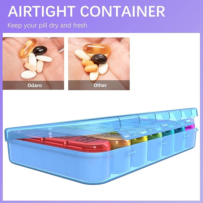 Odaro Weely Pilll Organizer 4 Times A Day Color and Blue - 2 Pack
