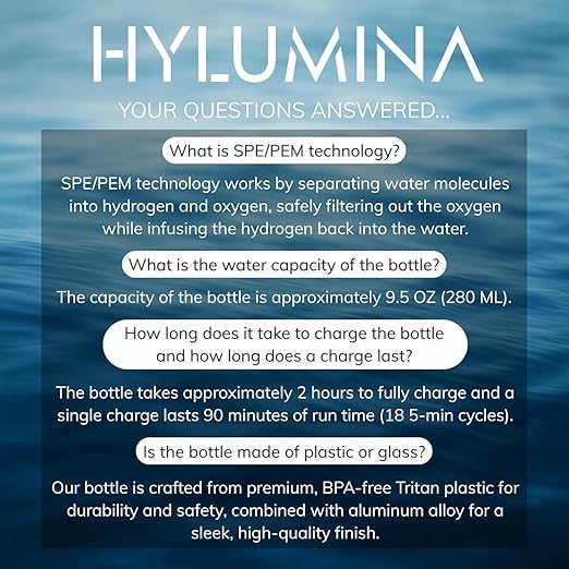 Hydrogen Water Bottle Generator - Up to 6400ppb of Hydrogenated Water Per Cycle - SPE/PEM Tech - 9.5OZ Food Grade ABS Hydrogen Water Generator - Gift Bottles for Family, Athletes, Travel