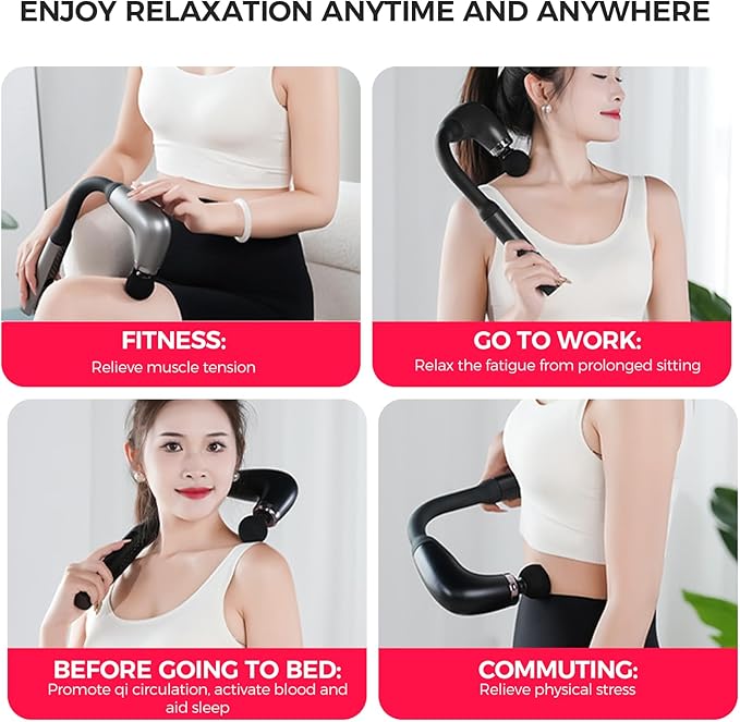 Deep Tissue Massage Gun for Back & Full Body – Long Handle Percussion Muscle Massager with 4 Replaceable Heads, Adjustable Speeds & Quiet Motor – Relieve Muscle Pain, Soreness & Stiffness (Silver)