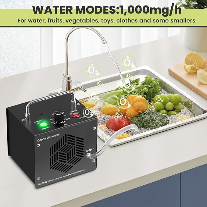 0zone Generator for Water & Air - O3 Air Purifier for Home & Car, Ozone Machine Odor Removal for Smoke & Pet (Black)