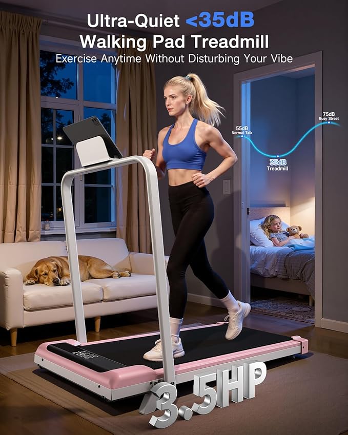 2 in 1 Walking Pad with Handle Bars, 8% Incline Foldable Treadmills for Home Office Ultra Quiet <40dB, 3.5 HP Portable Walking Jogging Running Machine with LED Display & Remote, 320+LB Capacity