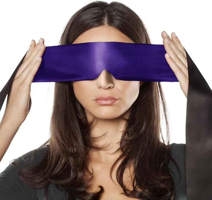 FRESHME Satin Eye Mask - Soft Sleep Mask Adjustable Eye Cover Blindfold for Night Meditation Travel Nap Sleep Eye Mask for Women Men Side Sleeper Valentine's Day Gift Black and Deep Purple 160cm/63in