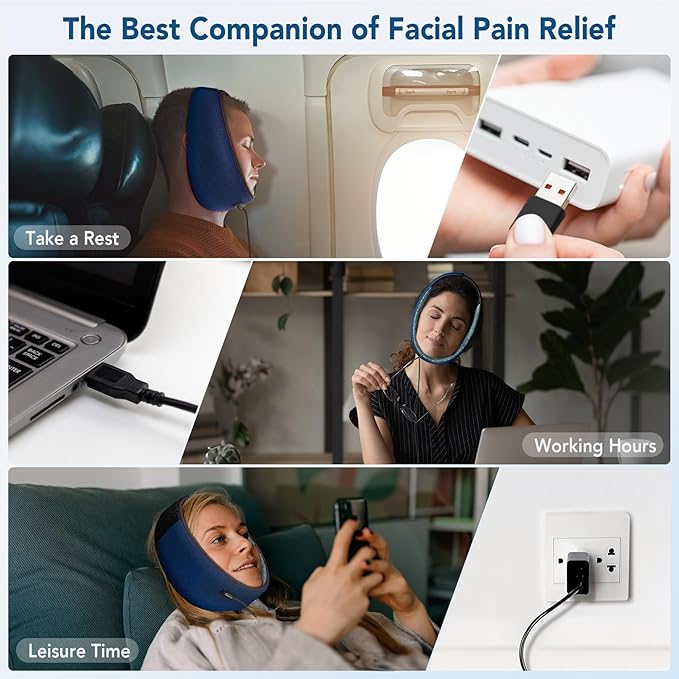 tmj Heating pad for jaw, tmj Relief Products jaw with 3 Heat and 4 Time Settings for TMD Chin Wisdom Teeth Issues, Oral and Facial Surgery (Deep Blue)