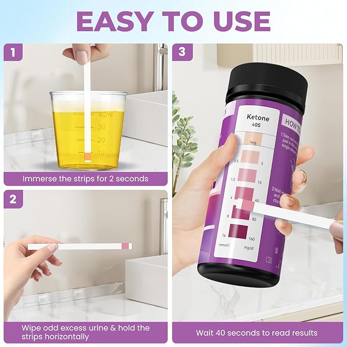 Ketone Test Strips - Upgraded 200 Keto Sticks Urine Test for Ketogenic & Low-Carb Diets with Urine Cup - Ketosis Home Urinalysis