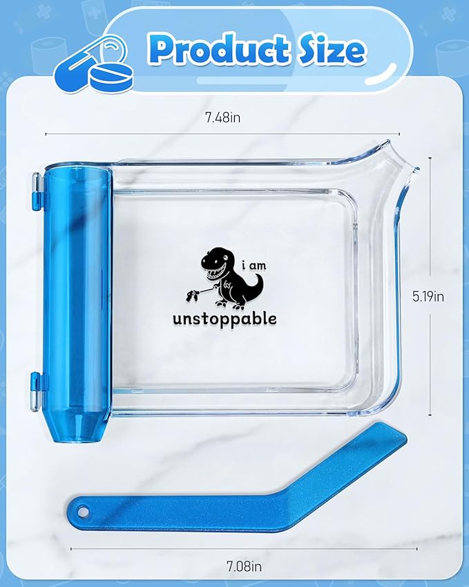 Plifal Pill Counter Tray with Spatula - Pill Counting Tray Dinosaur Print Pharmacy Counting Tray Medicine Sorting Tray with Funny Reminder Labels, Equipped with L-Shaped Spatula