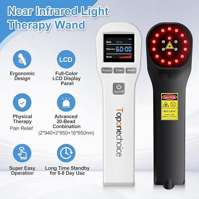 Near Infrared Red Light Therapy for Body Pain Relief, 16x650nm+2x860nm+2x940nm,Handheld Red Light Therapy Device for Human Shoulder Neck Knee Feet Back Leg,Pets Dog Cat Horse Equine Home