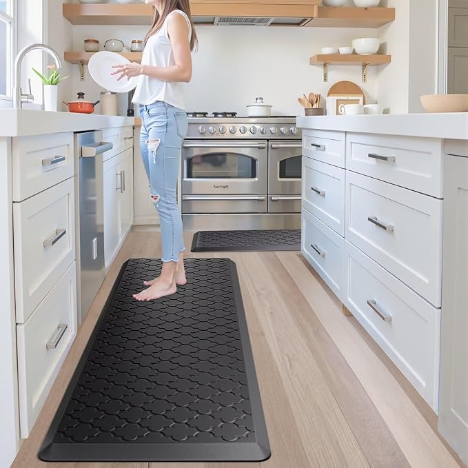 Kitchen Mats for Floor - Anti Fatigue Mats for Kitchen Floor - Non Slip Cushioned Rugs for Standing, Office, Sink, Laundry, Black