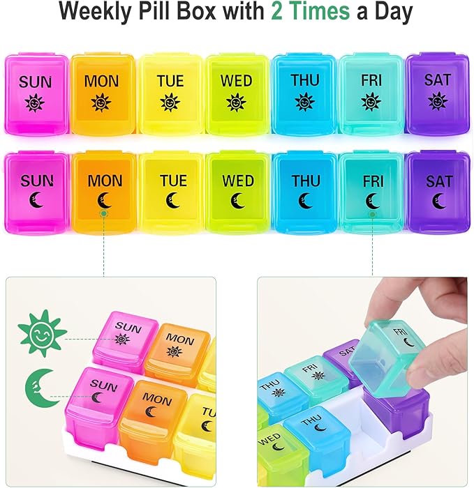 Zentiky Magnetic Pill Organizer for Fridge - AM PM Pill Organizer 2 Times a Day,Magnetic Weekly Pill Organizer 7 Day Medicine Pill Case for Daily Supplement,Vitamins,Medication