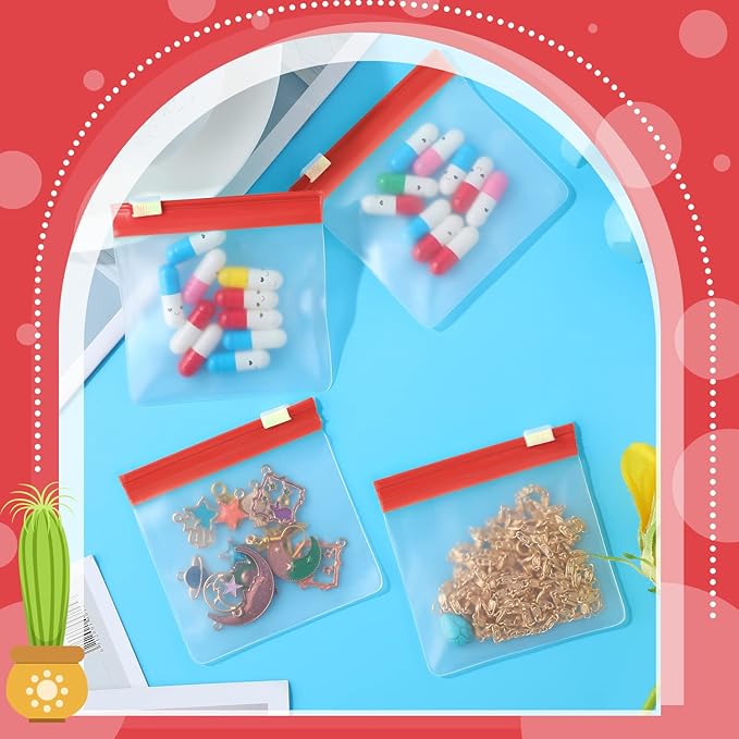 24 Pieces Pill Pouch Bags Zippered Set Reusable Translucent Medicine Organizer Sealing Travel Plastic Bags with Slide Lock for Storage(Red)
