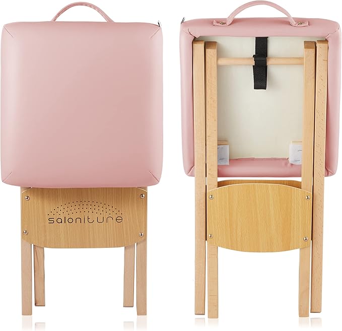 Saloniture Wood Folding Massage Stool with Carrying Case, Pink
