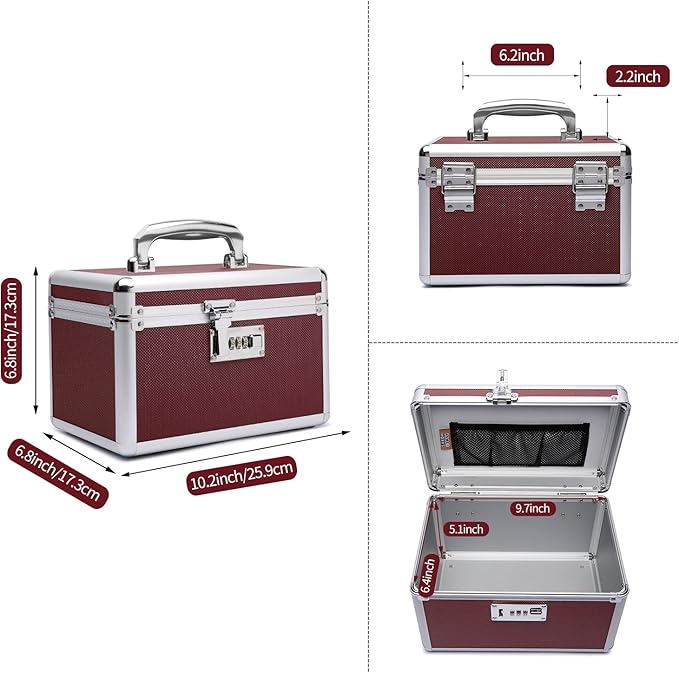 Locking Medicine Box with Portable Storage Case, 10.2''x 6.8''x 6.8'', Childproof Medication Lock Organizer, Lockable Box for Money, Documents & Meds (Brown/Small)