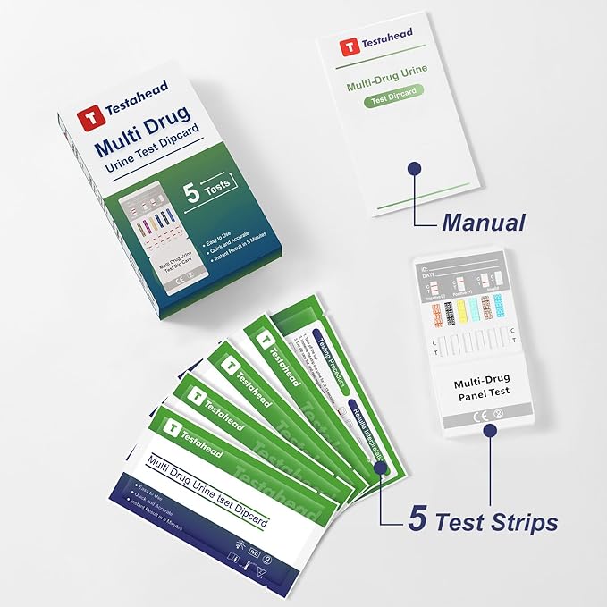 Drug Test Kit - 12 Panel Home Urine Test Strips for Marijuana(THC),COC, and More | Instant Results | 5 Pack for Workplace, Healthcare & Personal Use
