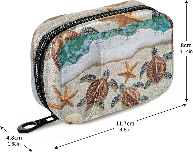 Travel Pill Case Sea Turtles Starfish Seashell Weekly Small Pill Box 7 Day Pill Box Pill Organizer Bag