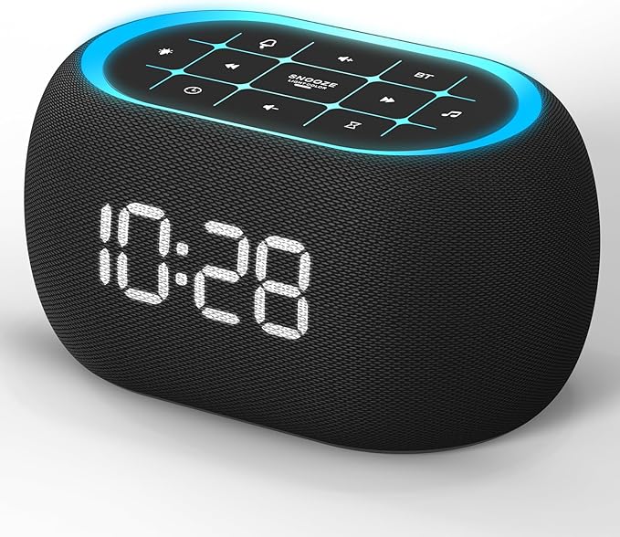 ANJANK Alarm Clock White Noise Sound Machine with Bluetooth Speaker, 21 Soothing Sounds, 7 Night Lights, 0-100% Dimmer/Sleep Timer/Volume Control, Small Design for Kids Adults Sleeping,Bedroom (Black)