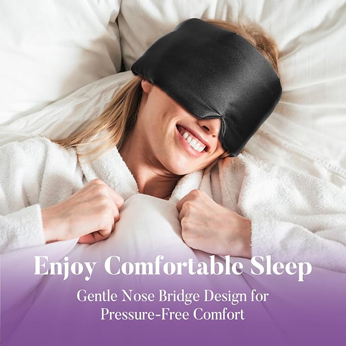 Sleep Mask for Side Sleepers, Blackout Eye Mask with Soft & Breathable Fabric, Comfort-Fit Nose Bridge & Adjustable Strap for Women and Men- Black