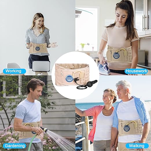 Decompression Belt - Inflatable Spinal Traction Brace for Lumbar Support and Lower Back Pain, Back Reliever for Men and Women, Beige (29-49 Inch Waist)
