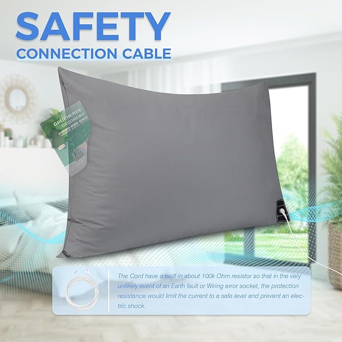 Grounding Pillowcase with 15ft Grounding Cord Conductive Silver Fiber Grounding Pillowcase for Better Sleep Reduce Pain (Black, 20x30in)