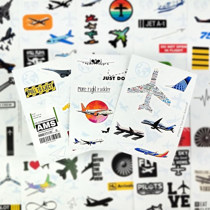 BulbaCraft 100Pcs Aviation Stickers and Decals, Pilot Stickers for Laptop, Airplane Decals, Aviation Gifts, Airplane Party Decorations, Gifts for Women & Men