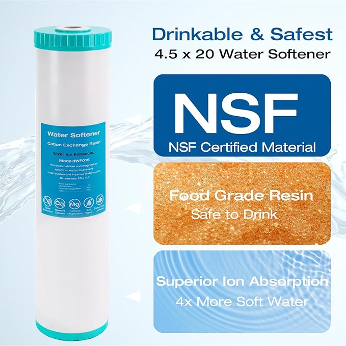 H&G Lifestyles Water Softener Cartridge,Replacement for 20x 4.5 Whole House Water Filter,Cation Ion Exchange Resin,Remove Calcium Magnesium,Compatible with 20 Inches Filter Housing
