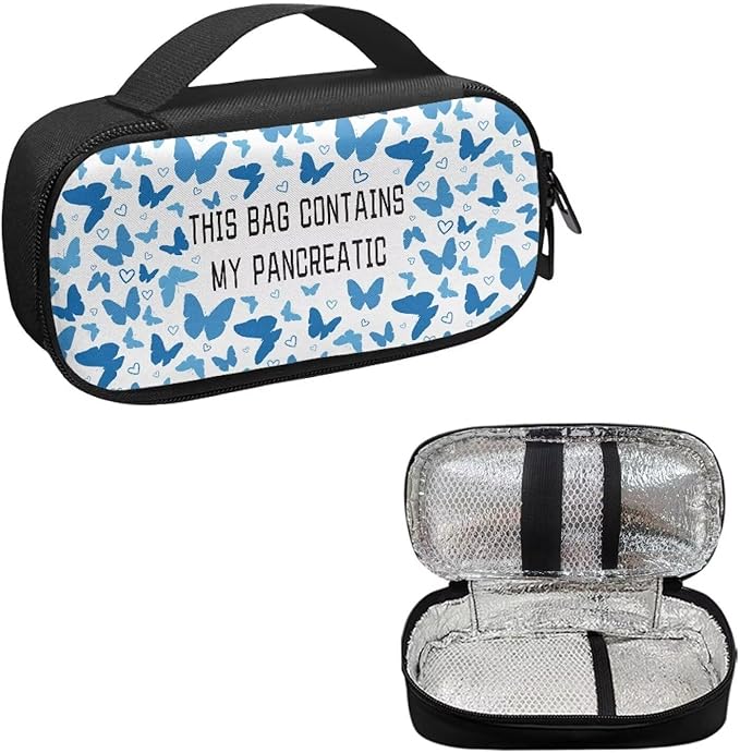 Rnyleeg Blue Butterfly Insulin Bag for Diabetes White Insulin Cooler Travel Case for Women Large Capacity Diabetic Bags for Supplies Glucose Travel Case